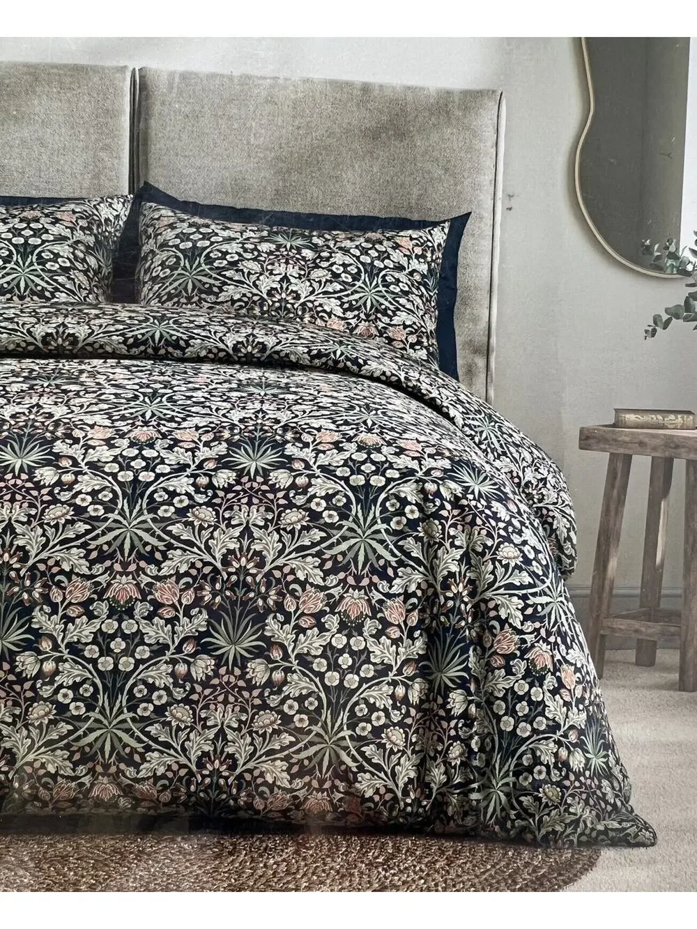 William Morris Hyacinth Prussian Blue KING Duvet Cover Set SATEEN Navy Rust